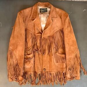 Adelina Men’s Vintage 1970s Deerskin Fringe Jacket Buckskin Western Cowboy 36